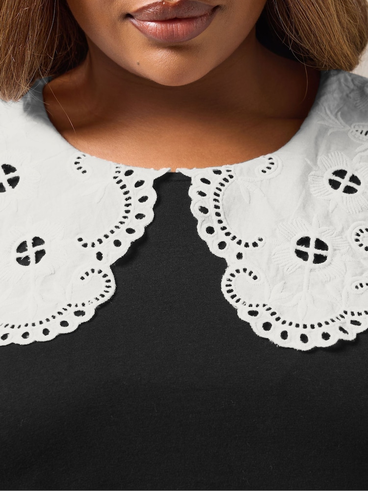 Yours Curve Black Lace Collar Long Sleeve A-Line Top - Image 4 of 4