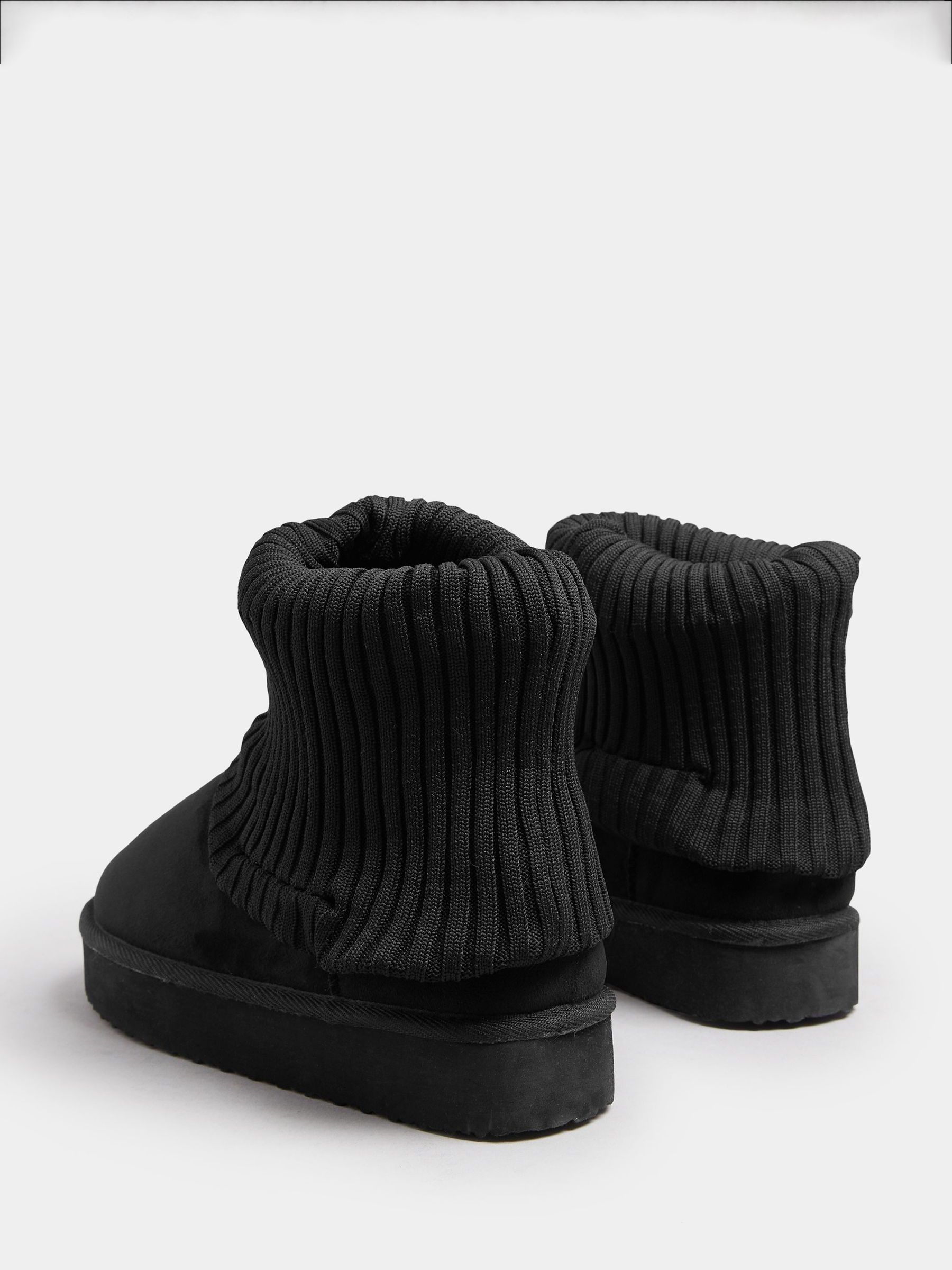 Buy Yours Curve Black Extra-Wide Fit Knitted Cuff Fur Boots from