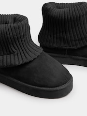 Yours Curve Black Extra-Wide Fit Knitted Cuff Fur Boots - Image 6 of 6