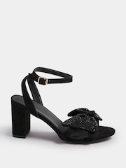 Yours Curve Black Extra Wide Fit Diamante Bow Sandals - Image 2 of 5