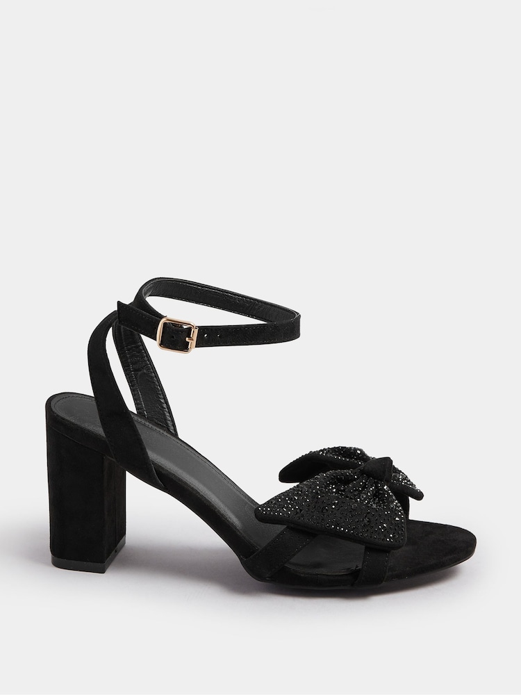 Yours Curve Black Extra Wide Fit Diamante Bow Sandals - Image 2 of 5