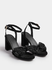 Yours Curve Black Extra Wide Fit Diamante Bow Sandals - Image 3 of 5