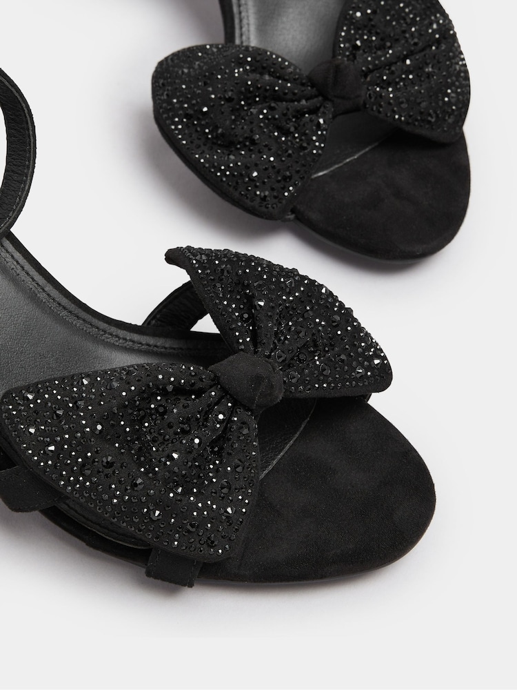 Yours Curve Black Extra Wide Fit Diamante Bow Sandals - Image 5 of 5