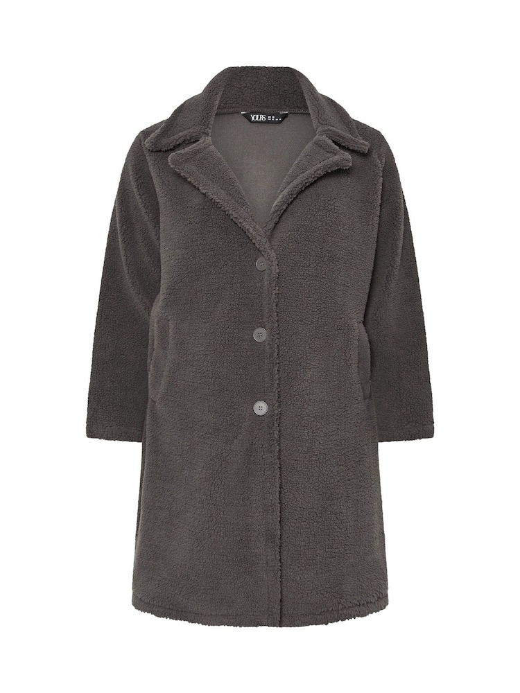 Yours Curve Grey Faux Fur Teddy Coat - Image 5 of 5 Yours Curve Grey Faux Fur Teddy Coat - Image 5 of 5
