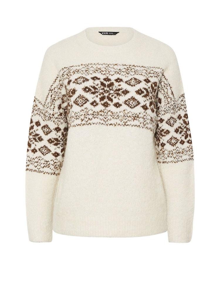 Yours Curve White Fairisle Boucle Jumper - Image 1 of 1