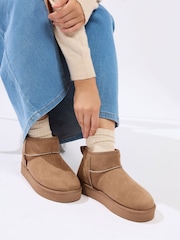 Yours Curve Brown Extra-Wide Fit Fur Boots - Image 1 of 5