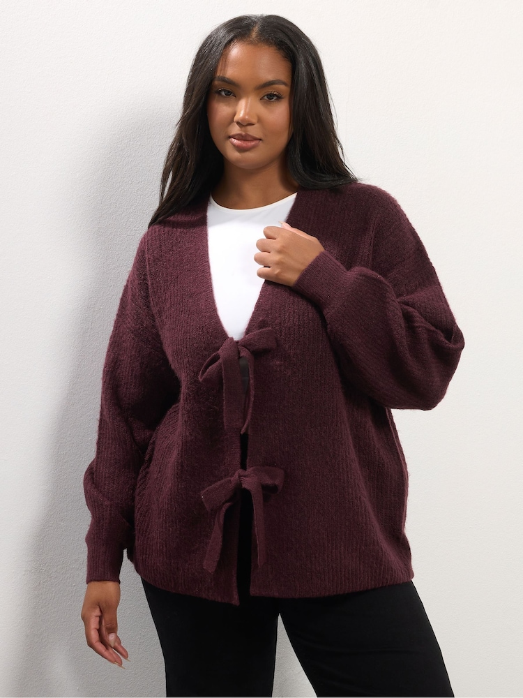 Yours Curve Purple Double Tie Cardigan - Image 1 of 5