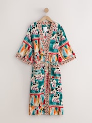 Red Abstract Lightweight Viscose Dressing Gown - Image 5 of 7