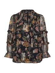 Yours Curve Black Party Metallic Tie Neck Blouse - Image 6 of 6