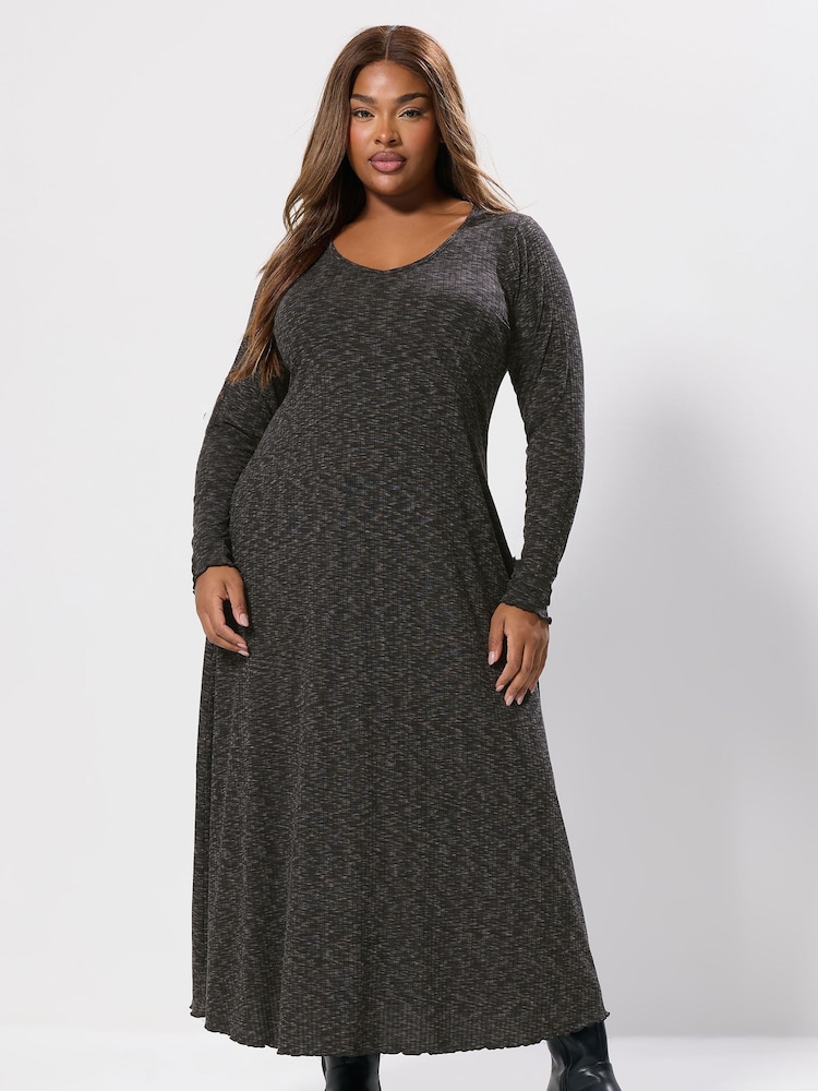Yours Curve Grey Plunge Maxi Dress - Image 1 of 5