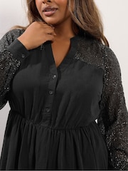 Yours Curve Black Party Sequin Notchneck Dress - Image 4 of 5