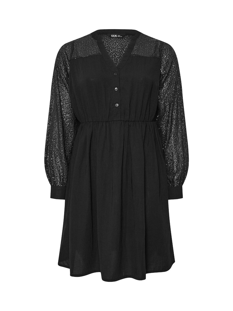 Yours Curve Black Party Sequin Notchneck Dress - Image 5 of 5