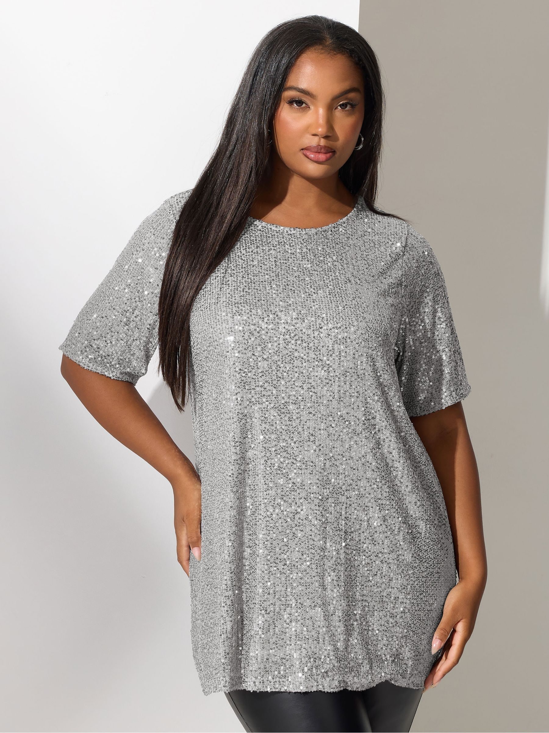 Buy Yours Curve Silver London Sequin T-Shirt from Next USA