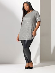 Yours Curve Silver London Sequin T-Shirt - Image 2 of 5