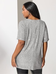 Yours Curve Silver London Sequin T-Shirt - Image 3 of 5