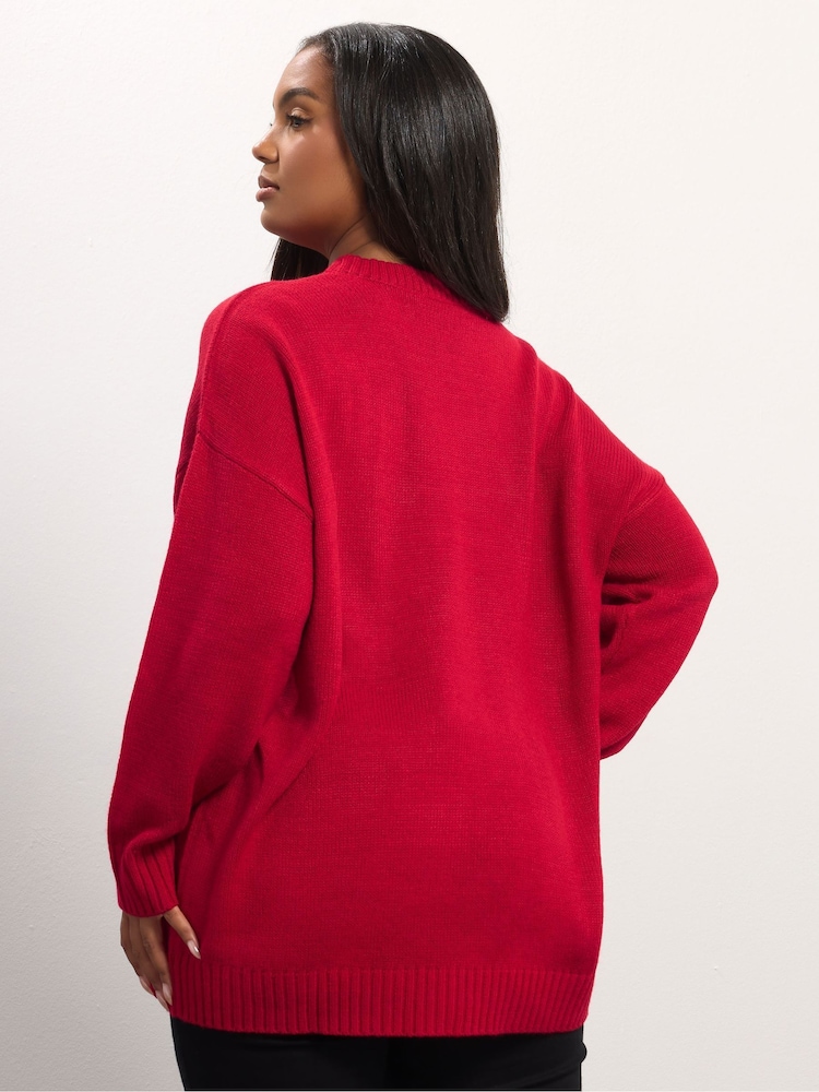 Yours Curve Red Novelty Bow Jumper - Image 2 of 5
