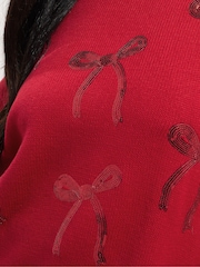 Yours Curve Red Novelty Bow Jumper - Image 4 of 5