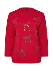 Yours Curve Red Novelty Bow Jumper - Image 5 of 5
