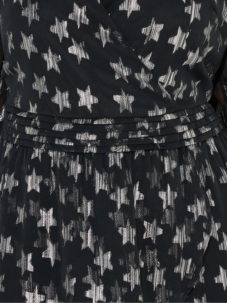 Yours Curve Black Party Star Metallic Dress - Image 5 of 5