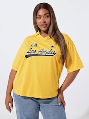 Yours Curve Yellow Limited Rugby Collar  Varsity T-Shirt - Image 1 of 5