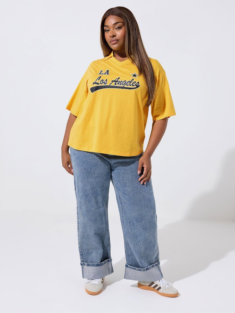 Yours Curve Yellow Limited Rugby Collar  Varsity T-Shirt - Image 2 of 5