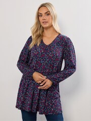 rdeča - Yours Curve Long Sleeve Pleated Balloon Sleeve Top - Slika 1 iz 5