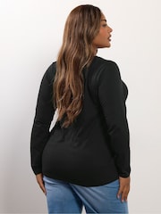 Preto - Yours Curve Open Neckline Henley Top - Imagem 3 de 5