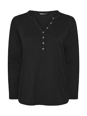 Preto - Yours Curve Open Neckline Henley Top - Imagem 5 de 5