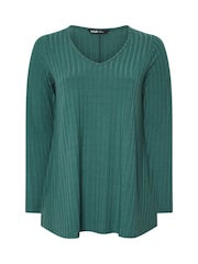 Yours Curve Blue Long Sleeve Ribbed Swing T-Shirt - Image 5 of 5