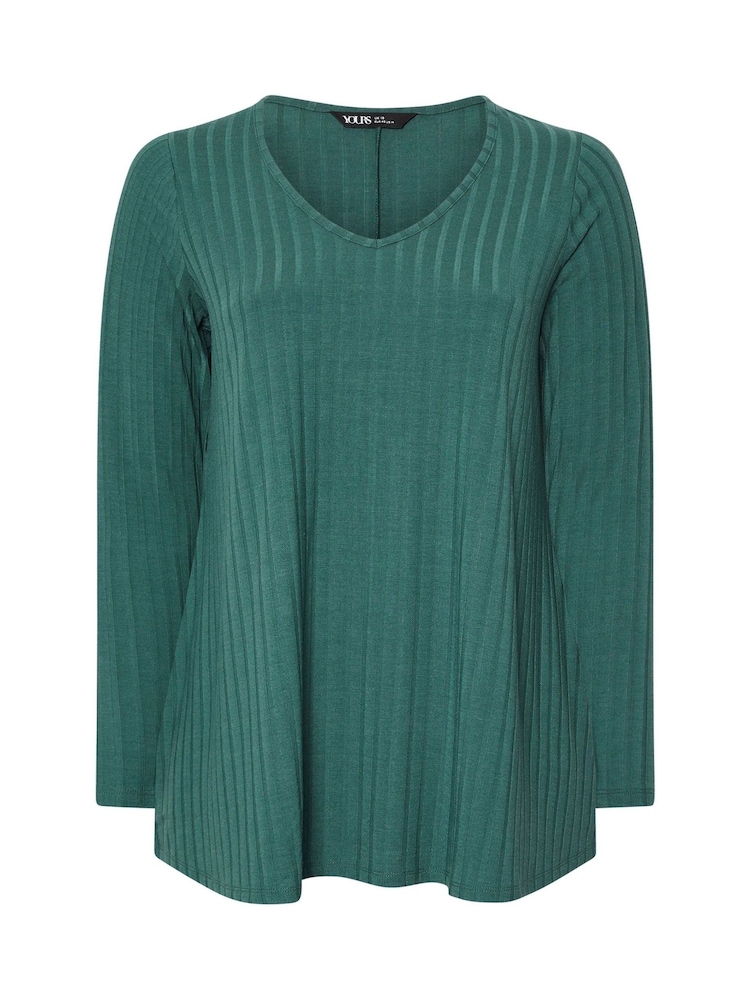 Yours Curve Blue Long Sleeve Ribbed Swing T-Shirt - Image 5 of 5