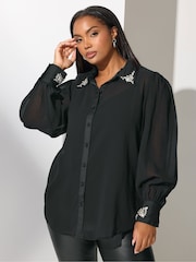 Yours Curve Black London Diamante Shirt - Image 1 of 5
