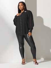 Yours Curve Black London Diamante Shirt - Image 2 of 5