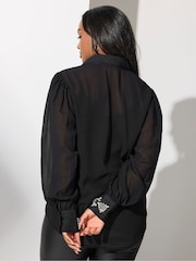 Yours Curve Black London Diamante Shirt - Image 3 of 5
