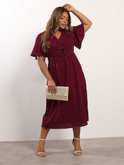 Yours Curve Red Party Velvet Maxi Bow Dress - Image 1 of 5