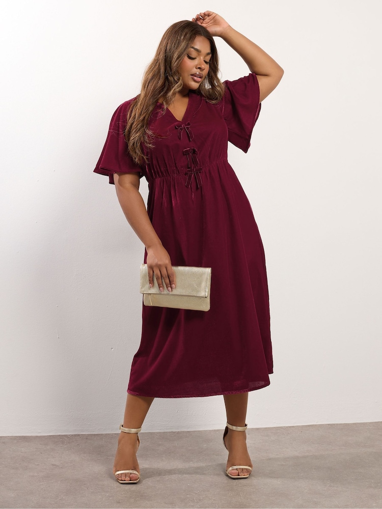 Yours Curve Red Party Velvet Maxi Bow Dress - Image 1 of 5