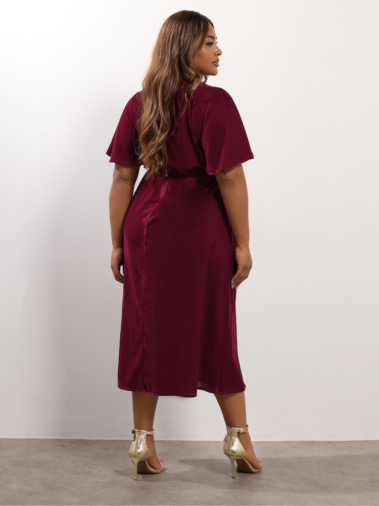 Yours Curve Red Party Velvet Maxi Bow Dress - Image 2 of 5