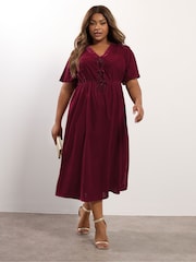 Yours Curve Red Party Velvet Maxi Bow Dress - Image 3 of 5