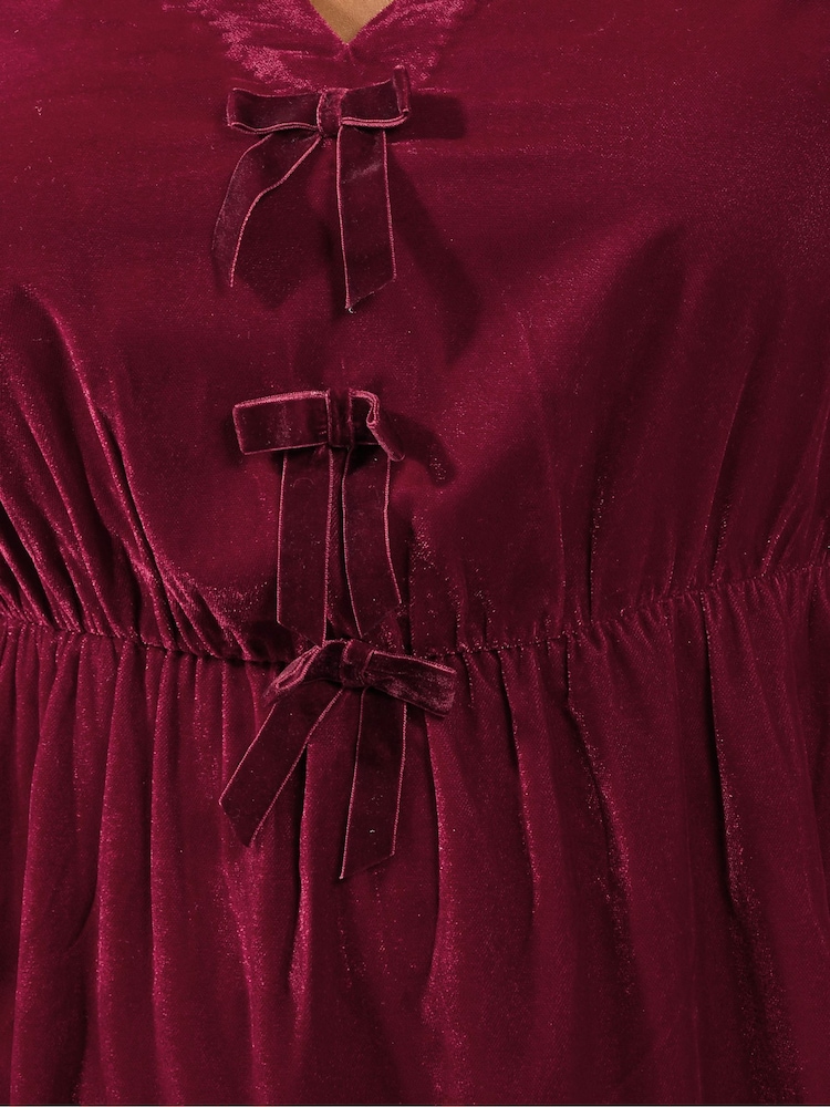 Yours Curve Red Party Velvet Maxi Bow Dress - Image 5 of 5