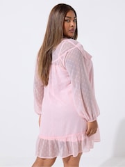 Yours Curve Pink Limited Dobby Frilled Dress - Image 2 of 5