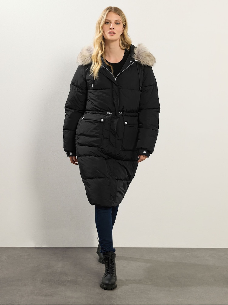 Long Tall Sally Black Padded Midi Coat - Image 2 of 5