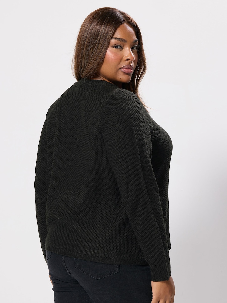 Yours Curve Black Pearl Bow Button Cardigan - Image 2 of 5