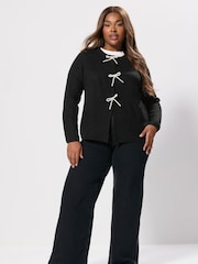 Yours Curve Black Pearl Bow Button Cardigan - Image 3 of 5