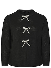 Yours Curve Black Pearl Bow Button Cardigan - Image 5 of 5