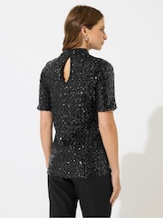 M&Co Black Mixed Sequin Keyhole Top - Image 3 of 5