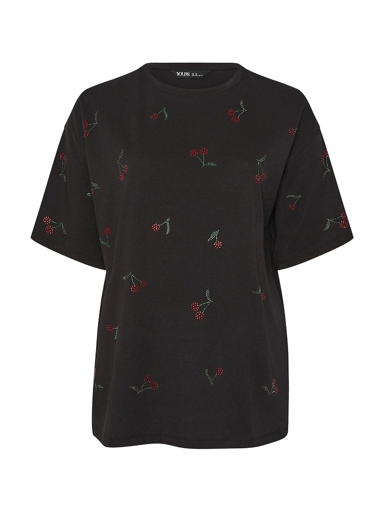 Yours Curve Black Oversized Studded T-Shirt - Image 5 of 5