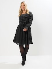 Yours Curve Black Party Diamante Trickle Dress - Image 1 of 5