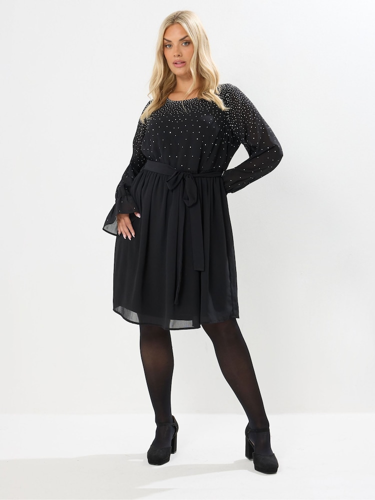 Yours Curve Black Party Diamante Trickle Dress - Image 2 of 5