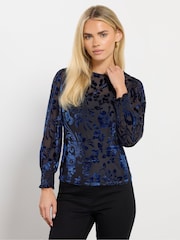 M&Co Blue Petite Devore Top - Image 1 of 5