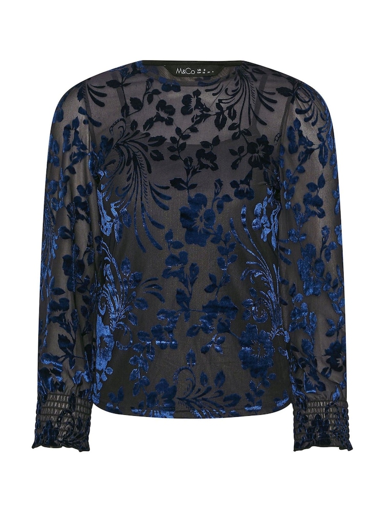 M&Co Blue Petite Devore Top - Image 5 of 5