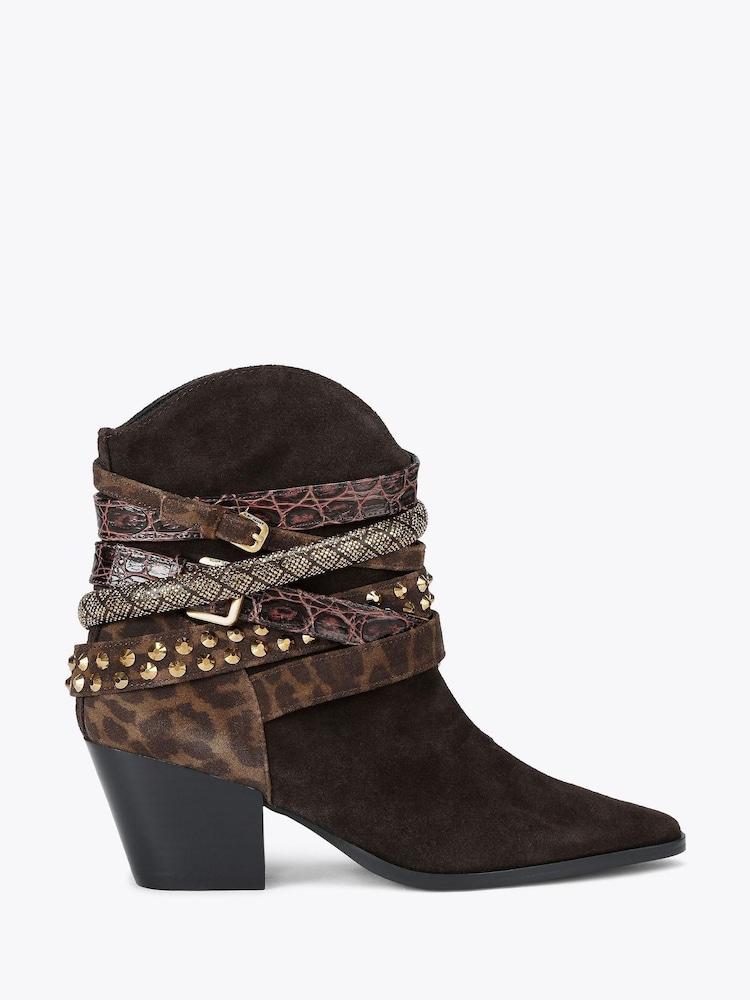 Kurt Geiger London Multi Strap Western Brown Boots - Image 1 of 4 Kurt Geiger London Multi Strap Western Brown Boots - Image 1 of 4
